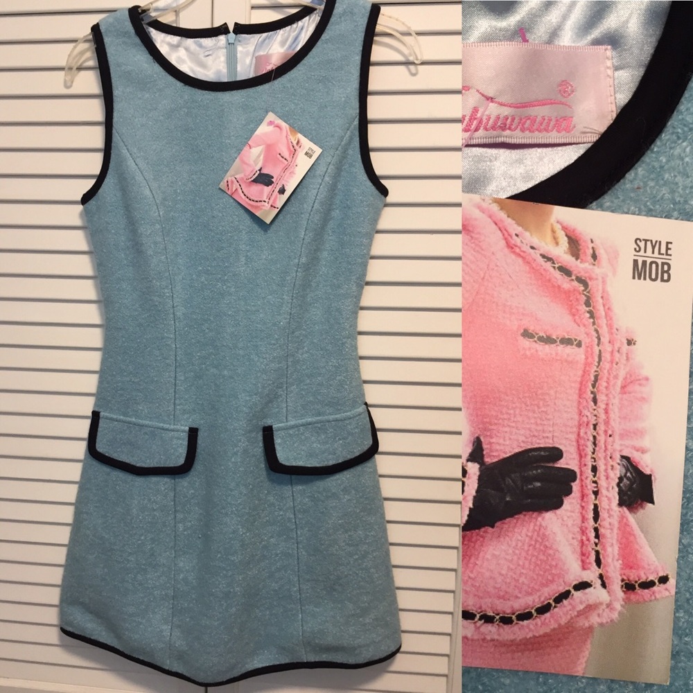 Style Mob Sheath Dress Dabuwawa Sky Blue Nubby Knit Sz S Mod Preppy aesthetic